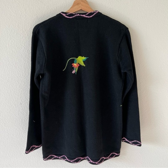 Vintage 90s Artsy Embroidered Cockatoos Funky Grandma Cardigan Sweater SZ Small - Picture 9 of 14